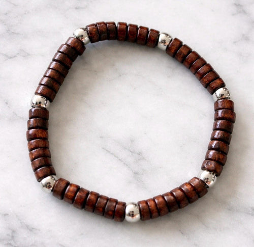 Bamboo Bead Bracelet with Silver Accents – Beach Lake Jewelry