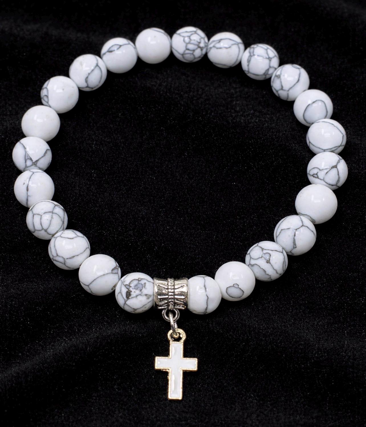BEACH BLISS - White Marble Beads with Cross