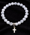 Style Beach, Bracelet - White Marble Beads with Cross